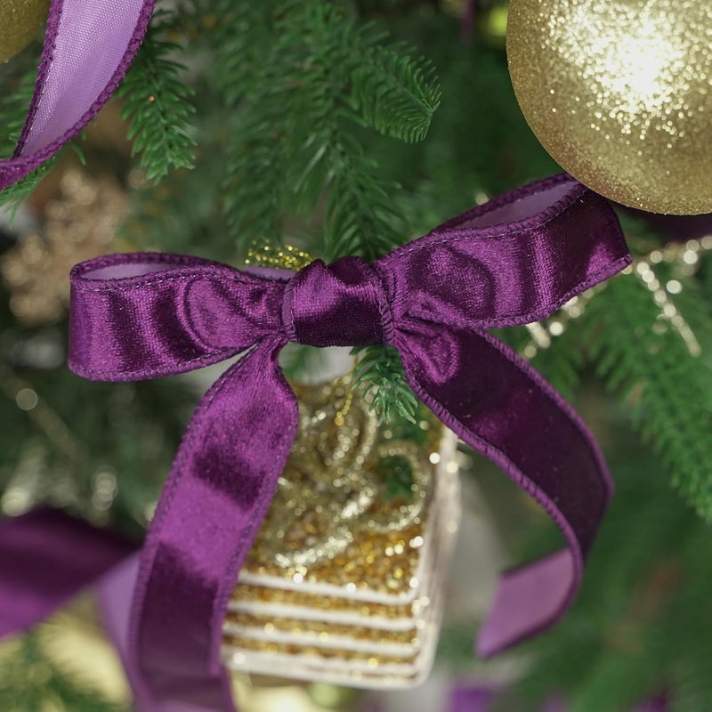 Meedee Purple Velvet Ribbon - 1 Inch Wired 25 Yards Crushed Velvet Halloween Wired Ribbon for Wreaths & Christmas Bows - Image 5